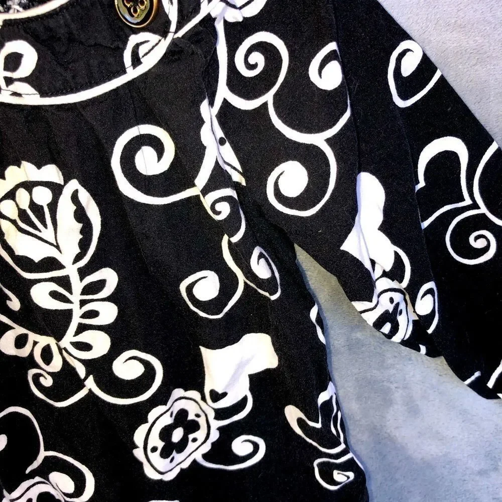 𝅺nwot Girls 18M Savannah Black/White Floral Blouse